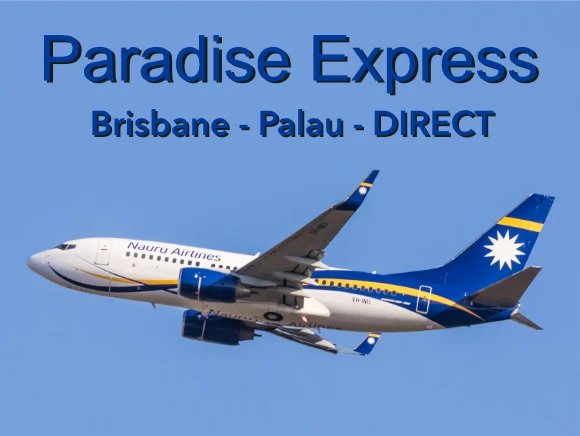 Infographic of a Nauru Airlines plane from Brisbane to Palau