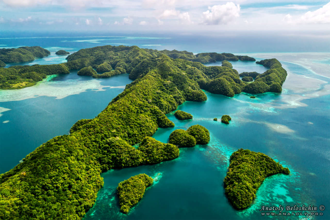 Aerial photo over the world famous Rock islands in Palau