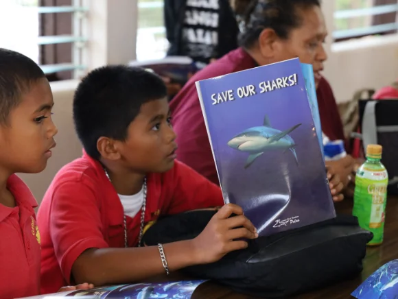 school children in Palau learning about sharks