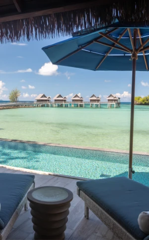 image of Palau Pacific Resort's overwater bungalows seen from one of the villas' terraces with private pool