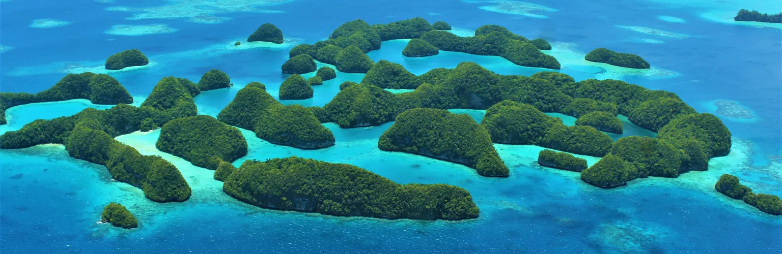 aerial photo of the 70 islands in Palau