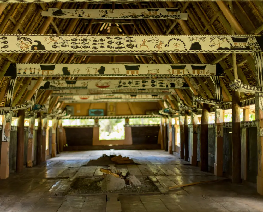 Inside of a traditional Palauan Men's House a Bai