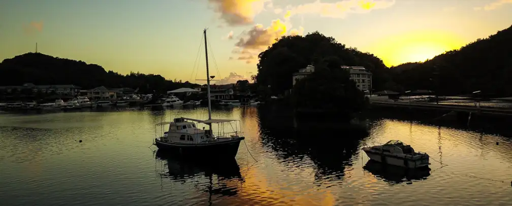 sunset photo in front of Fish 'n Fins in Palau