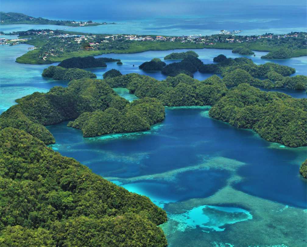 Aerial photo of Koror and Rock Islands in Palau