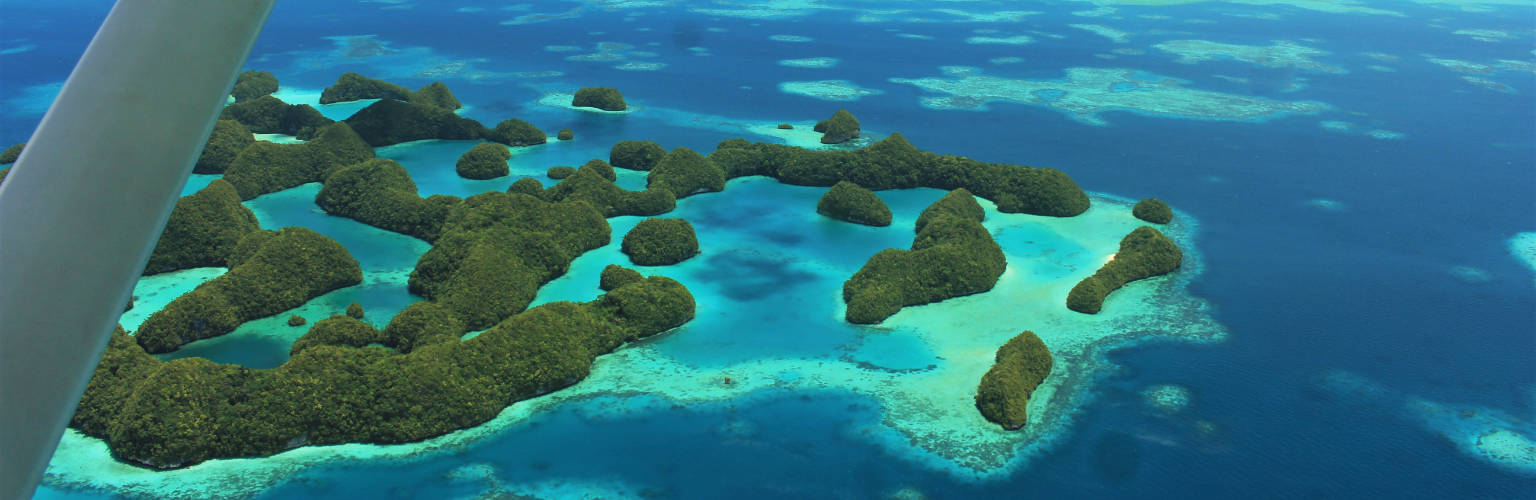 Aerial photo of Palau's 70 islands UNESCO world heritage