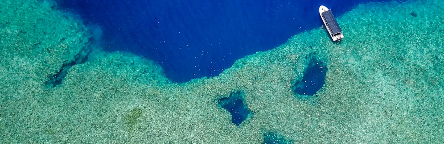 aerial photo of the reef at Blue Holes in Palau