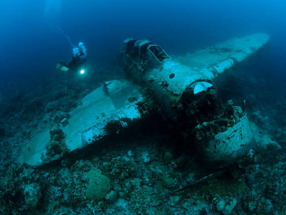 Jake Sea Plane Palau with Diver in the background