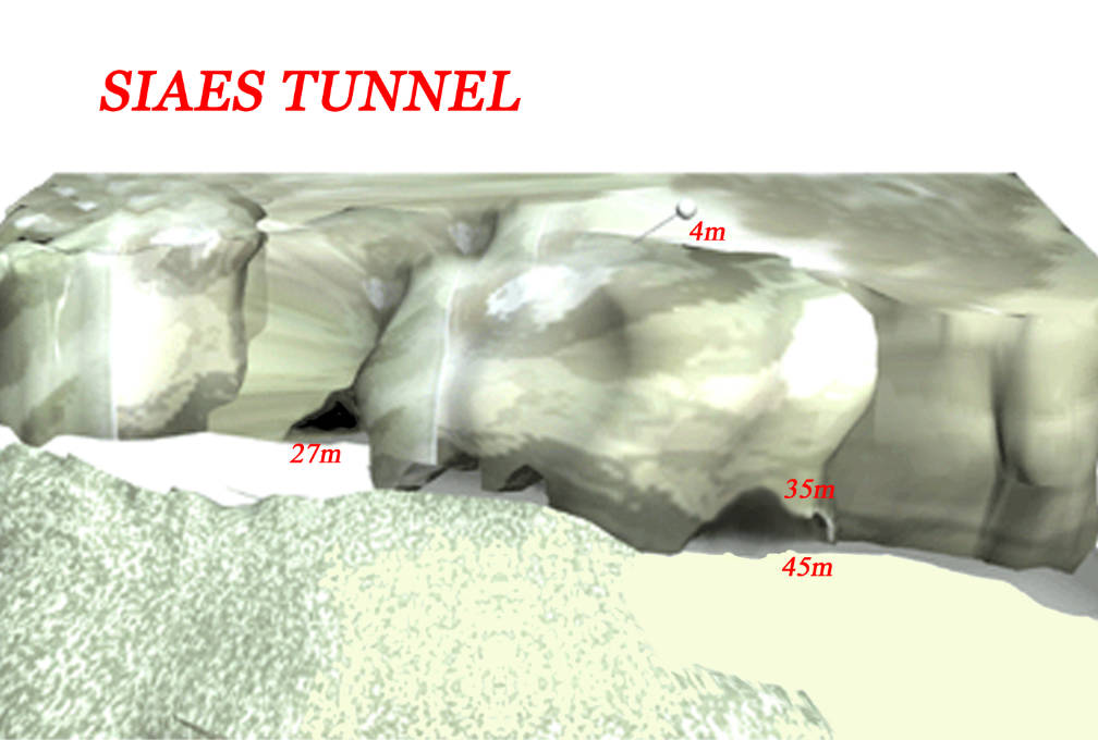 Infographic of Siaes Tunnel a dive site in Palau, reef drawing
