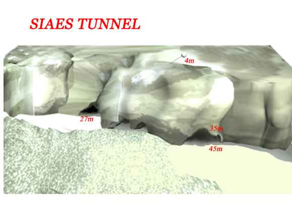 Infographic describing Siaes Tunnel in Palau as 3 D drawing