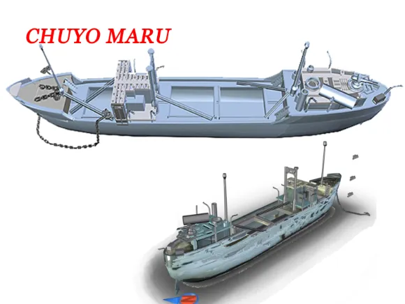 infographic of the Chuyo Maru a wreck dive site in Palau