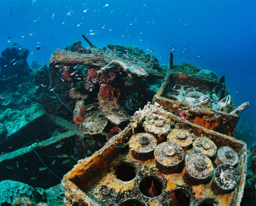 underwater photo of wreck parts of a Second World War wreck in Palau