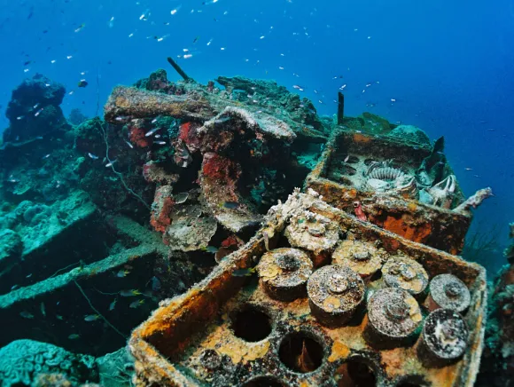 underwater photo of wreck parts of a Second World War wreck in Palau