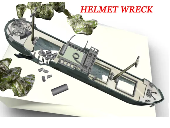 infographic of the helmet wreck a dive site in Palau