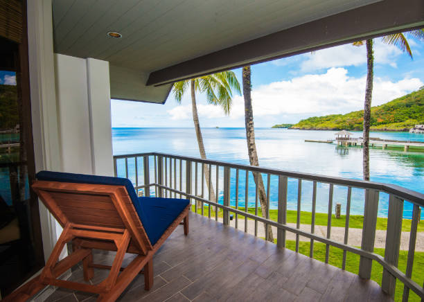 Morning view from the terrace of an ocean front room at Palau Pacific Resort