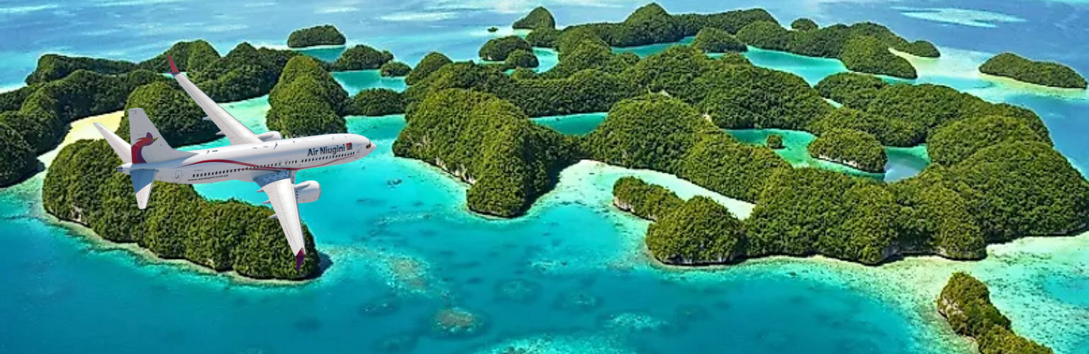 Passenger airplane over the world famous Rock islands of Palau